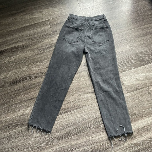 PACSUN High Rise Straight Black Wash Button Fly Raw Hem Knee Holes Jeans Size 23 - Picture 6 of 7